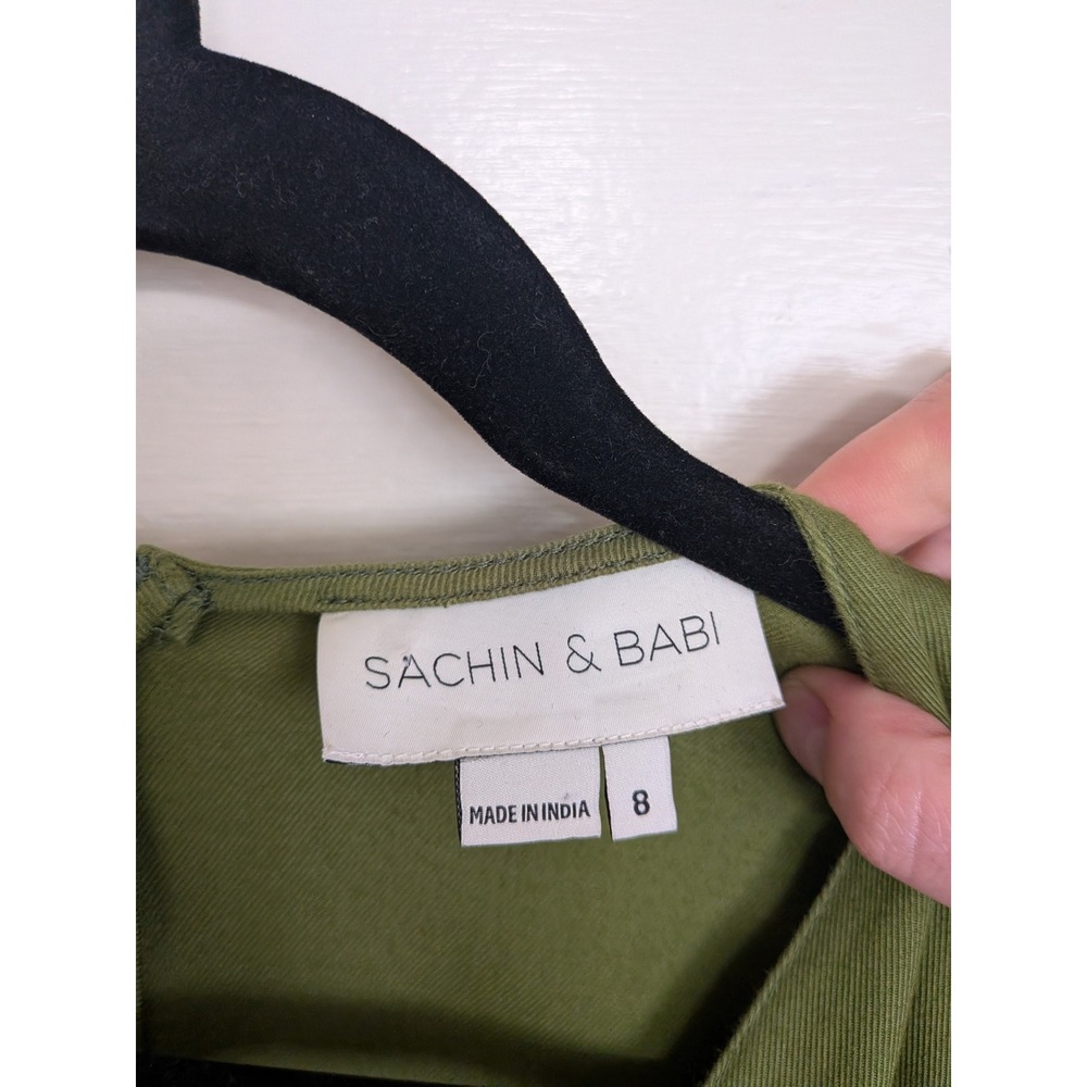 Sachin & Babi Cotton Tiered Flutter Sleeve Midi Dress Green Size 8 Anthropologie - Picture 4 of 10